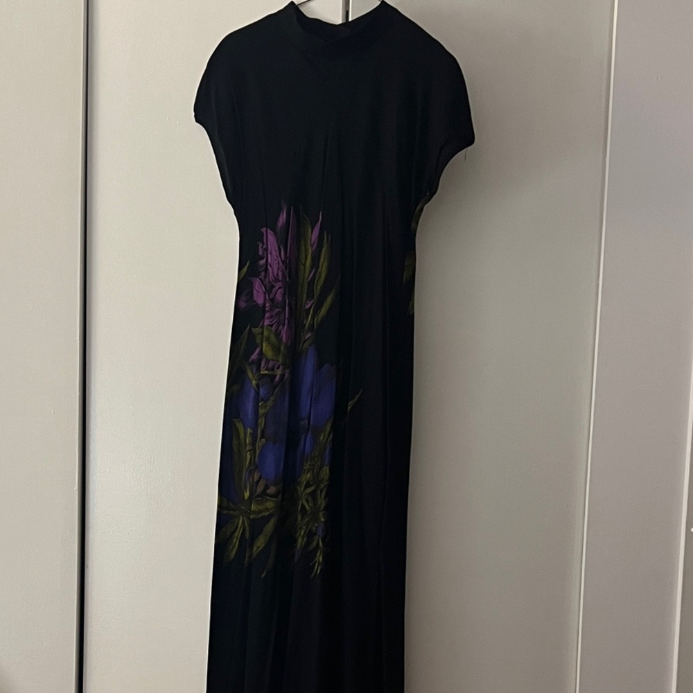 Carole Little Black Maxi Dress with Purple Floral Design